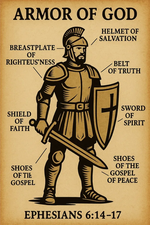 The Armor of God soldier — the original Kingdom Cards diagram, with every piece of the armor labeled